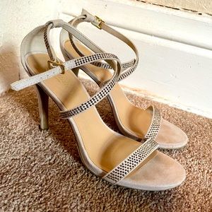 Nude Suede Heeled Sandals - Size 9
